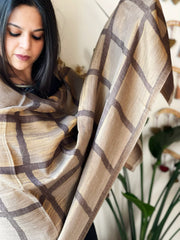 Brownish Grey Woven Zari Pashmina Check Design Stole - Masakalee