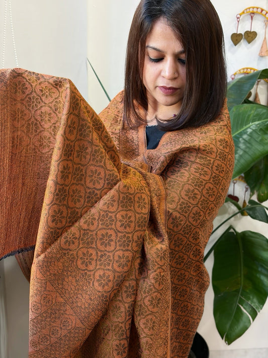 Burnt Brown Pashmina Shawl with Zari - Masakalee