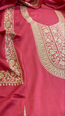Carrot Pink Winter Suit Set with Aari Work in Pashmina Wool - Masakalee