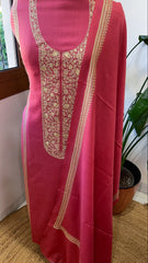 Carrot Pink Winter Suit Set with Aari Work in Pashmina Wool - Masakalee
