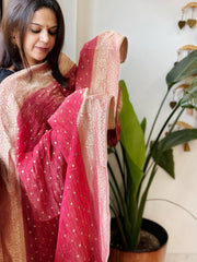 Carrot Pink Woven Banarasi Dupatta in Tissue - Masakalee