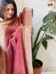 Carrot Pink Woven Banarasi Dupatta in Tissue - Masakalee