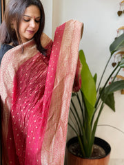 Carrot Pink Woven Banarasi Dupatta in Tissue - Masakalee