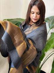 Charcoal Grey Pashmina Shawl with Zari - Masakalee