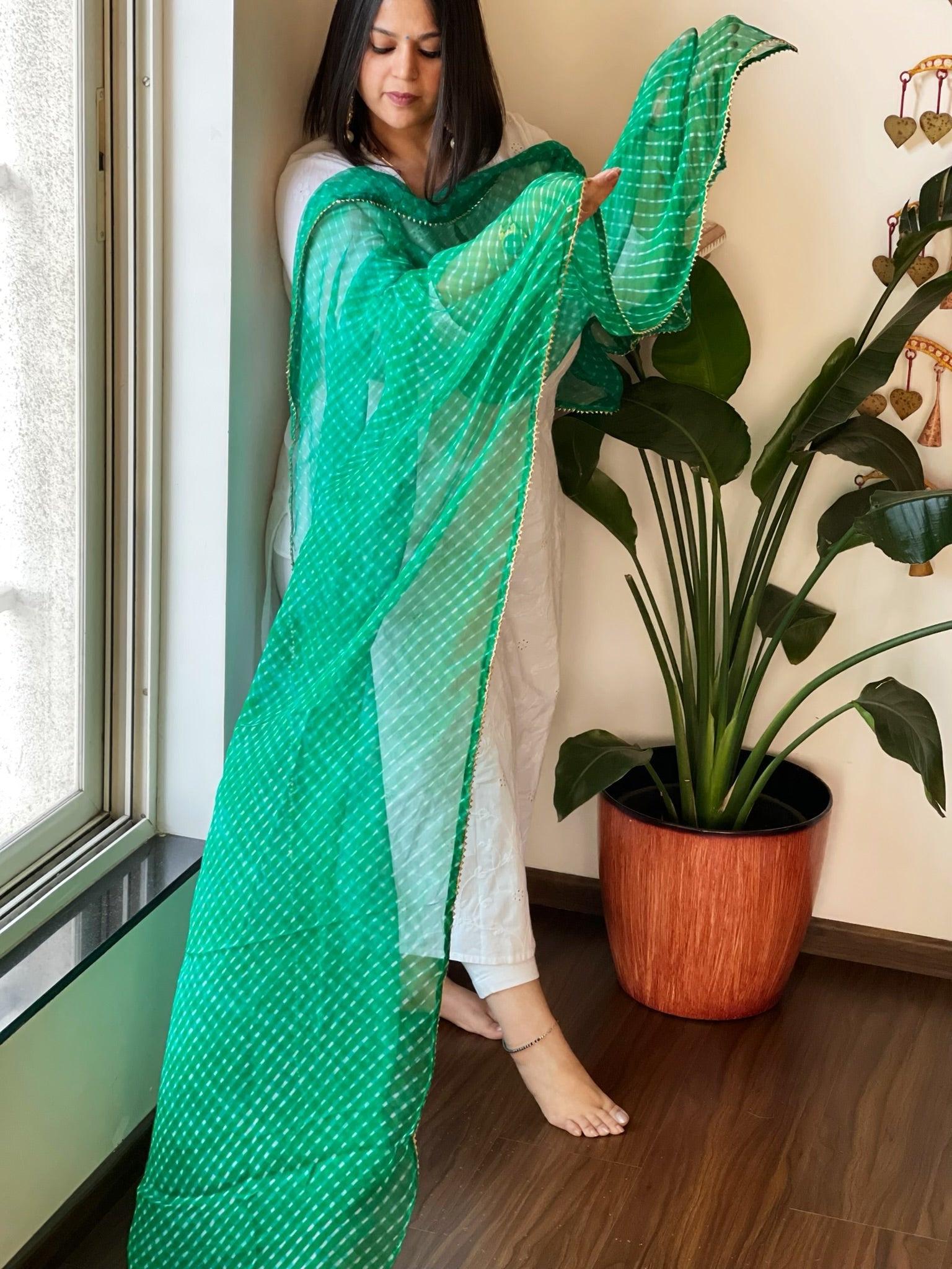 Chiffon Leheriya Dupatta cum Stole with Gota Lace Border - Masakalee