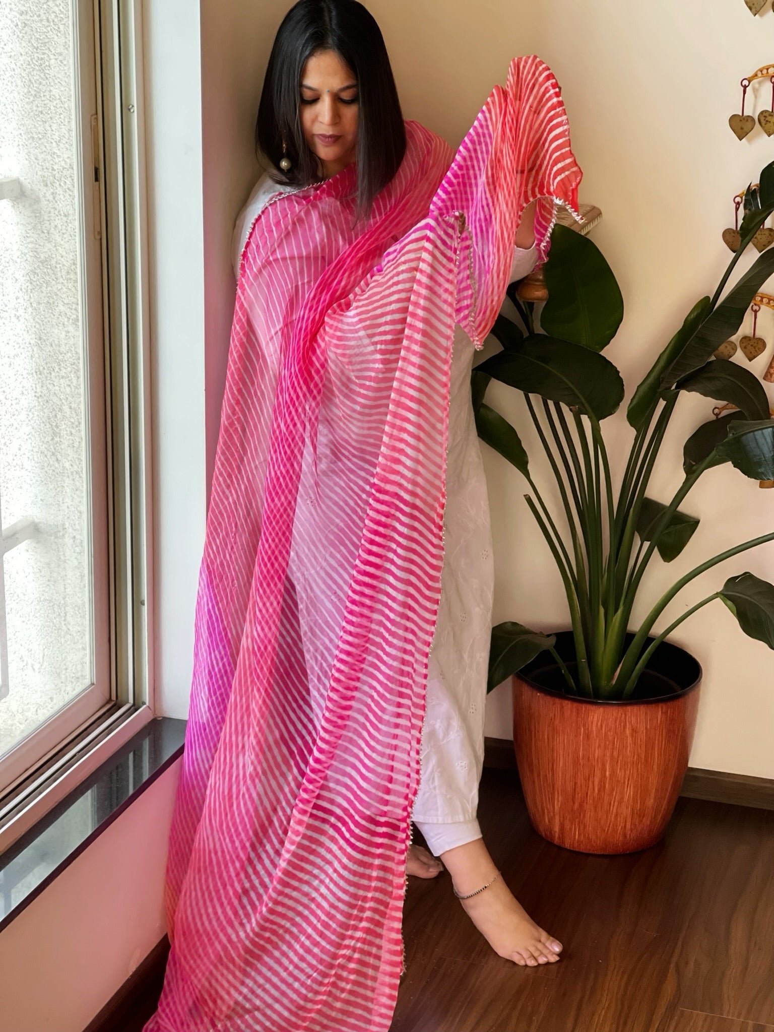Chiffon Leheriya Dupatta cum Stole with Gota Lace Border - Masakalee