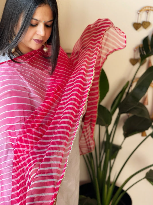 Chiffon Leheriya Dupatta cum Stole with Gota Lace Border - Masakalee