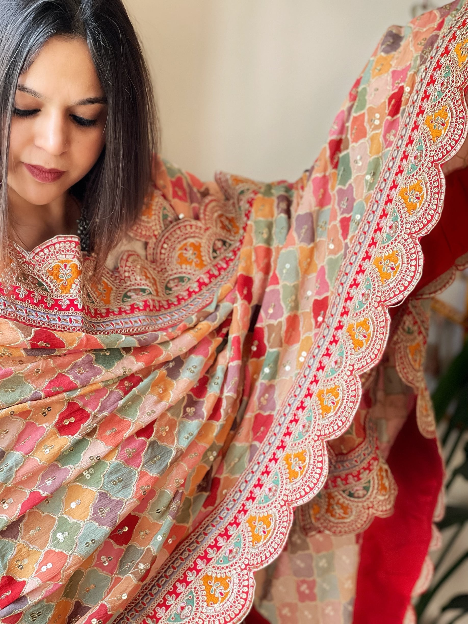 Chinon Dupatta with Thread and Sequin Embroidery - Masakalee