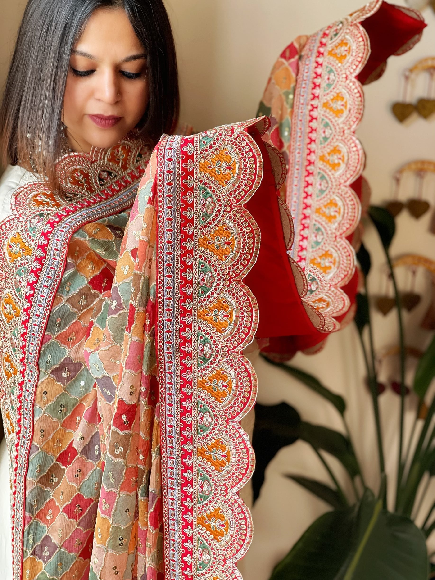 Chinon Dupatta with Thread and Sequin Embroidery - Masakalee