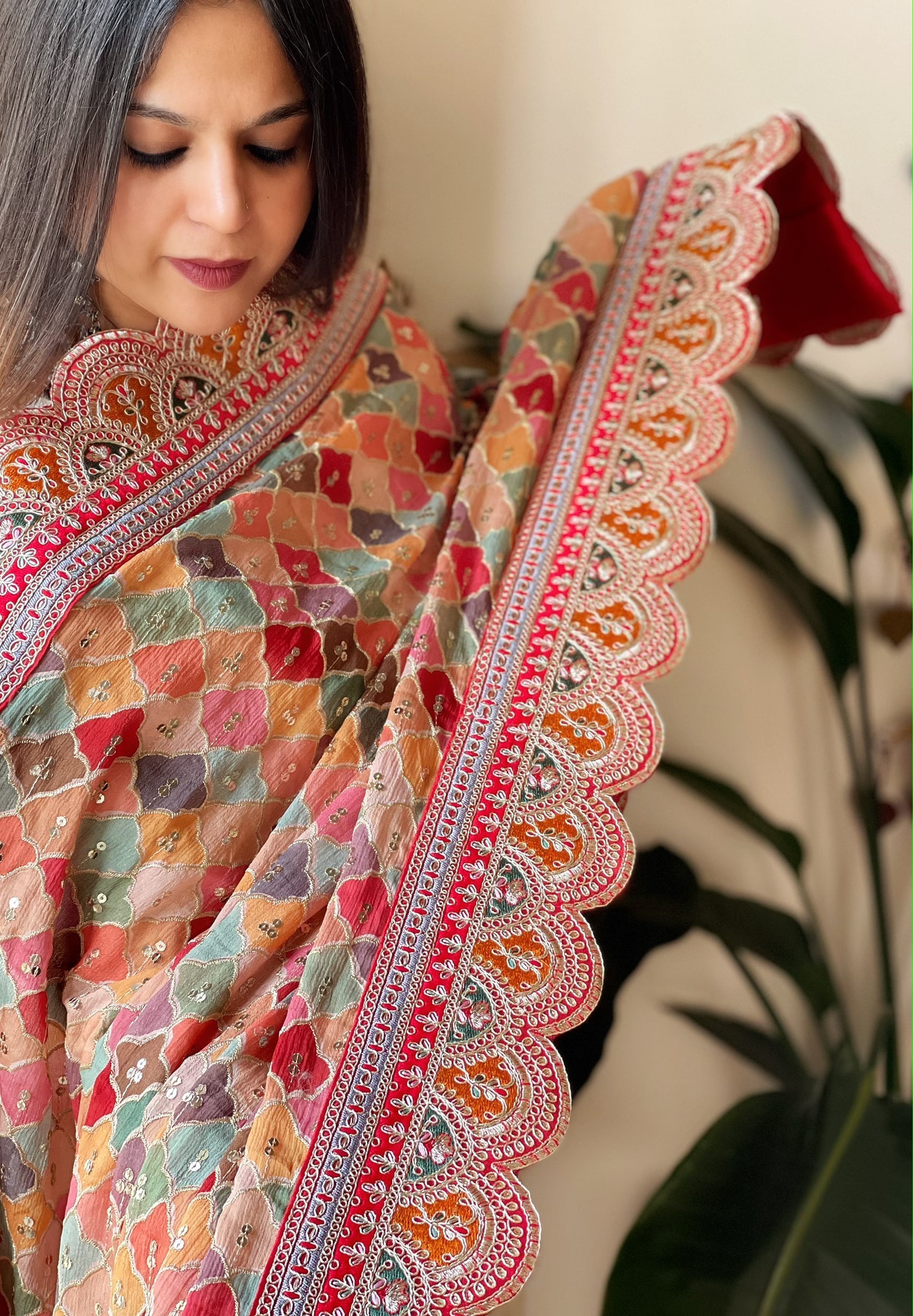 Chinon Dupatta with Thread and Sequin Embroidery - Masakalee