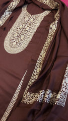 Chocolate Brown Winter Suit Set with Aari Work in Pashmina Wool - Masakalee