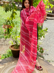 Coral Pink Kota Silk Leheriya Dupatta - Masakalee