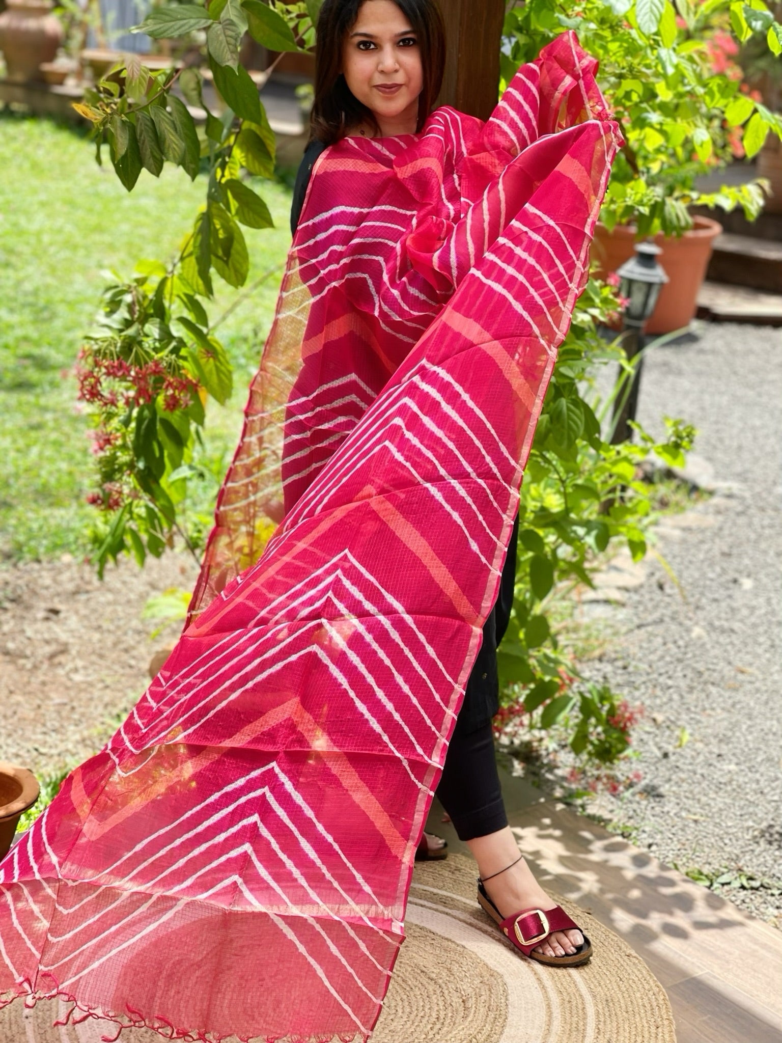 Coral Pink Kota Silk Leheriya Dupatta - Masakalee