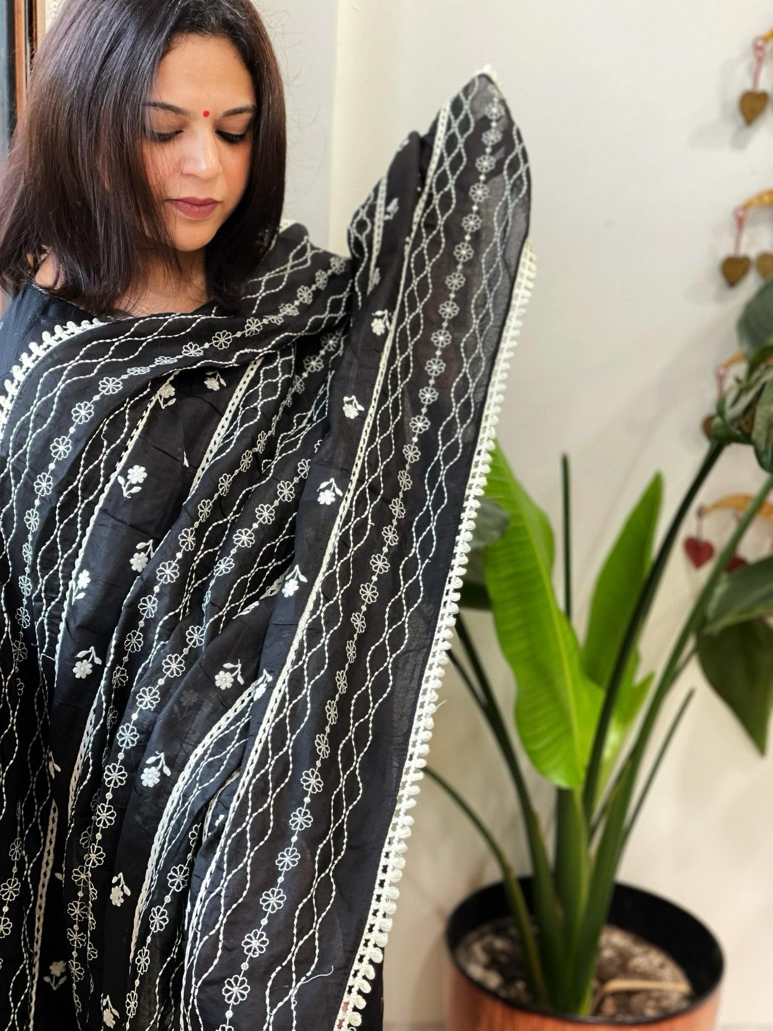 Cotton Patchwork Dupattas with Lace Detailing and Heavy Thread Embroidery - Masakalee