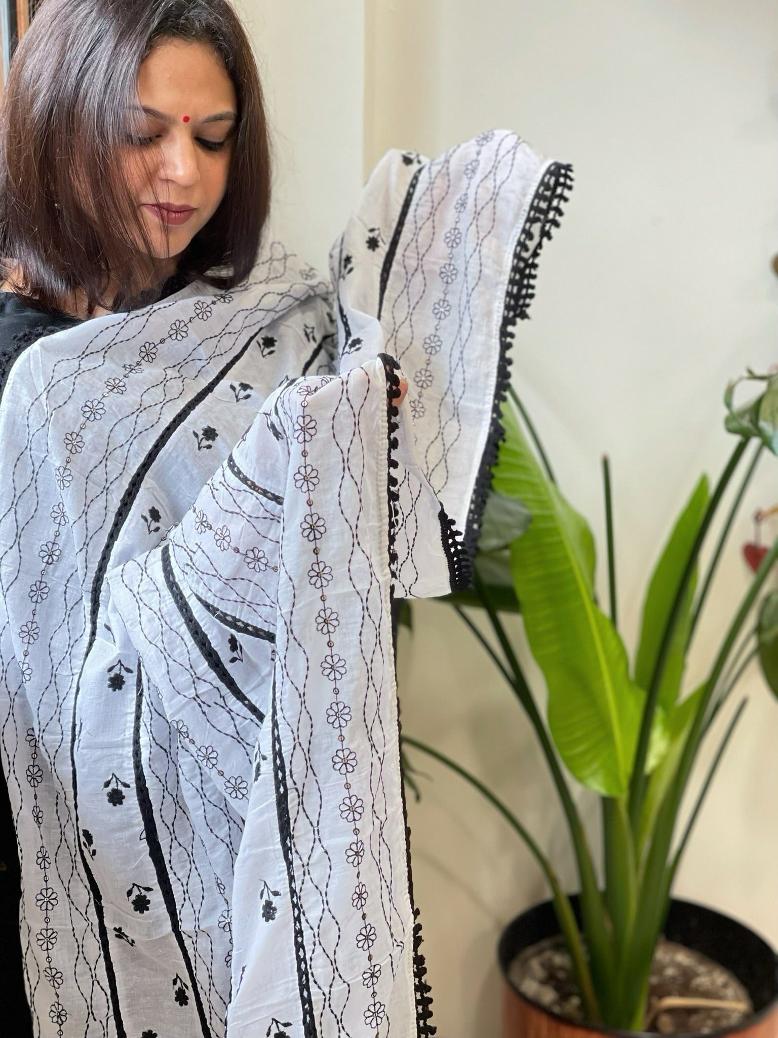 Cotton Patchwork Dupattas with Lace Detailing and Heavy Thread Embroidery - Masakalee
