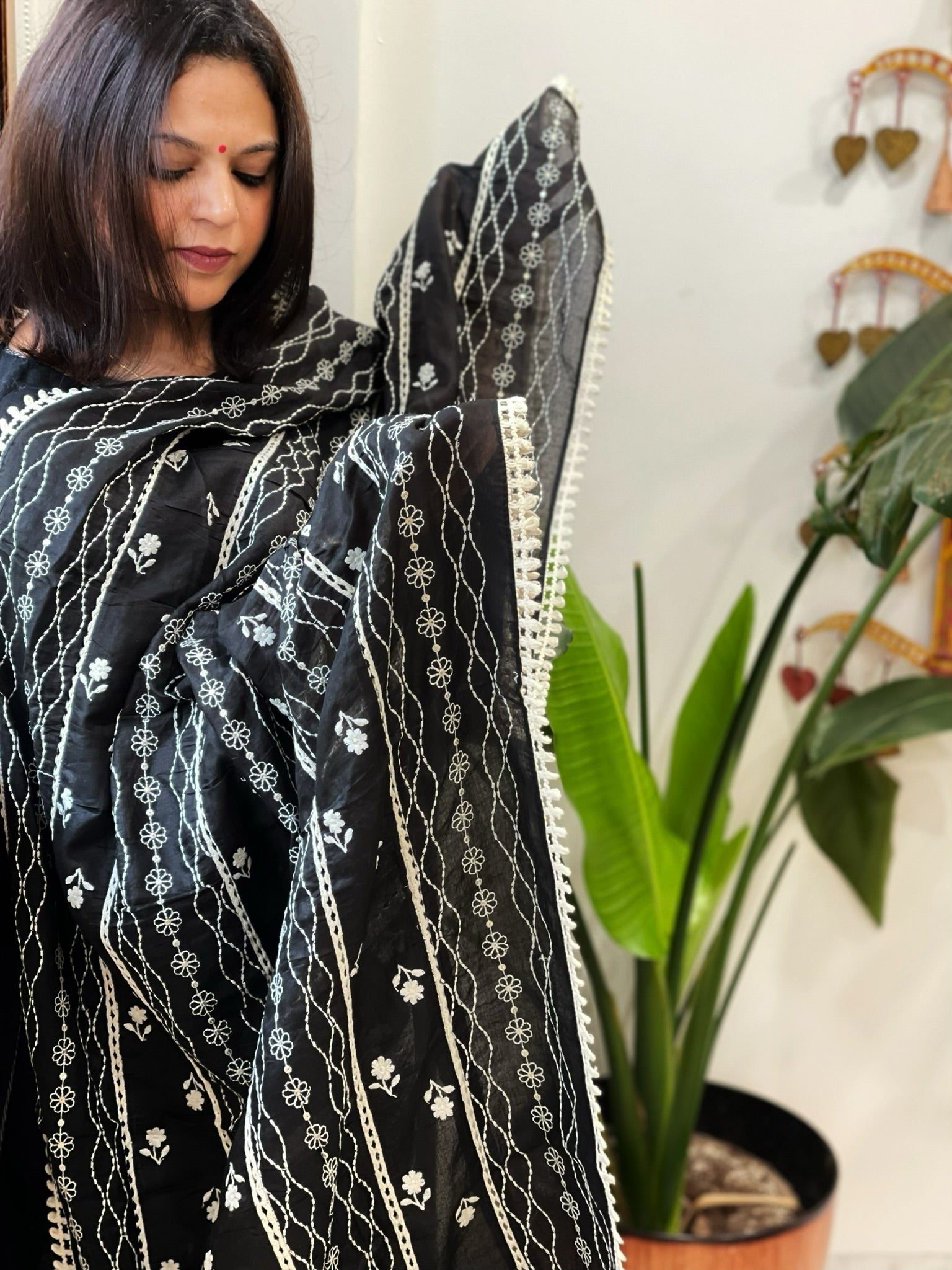 Cotton Patchwork Dupattas with Lace Detailing and Heavy Thread Embroidery - Masakalee