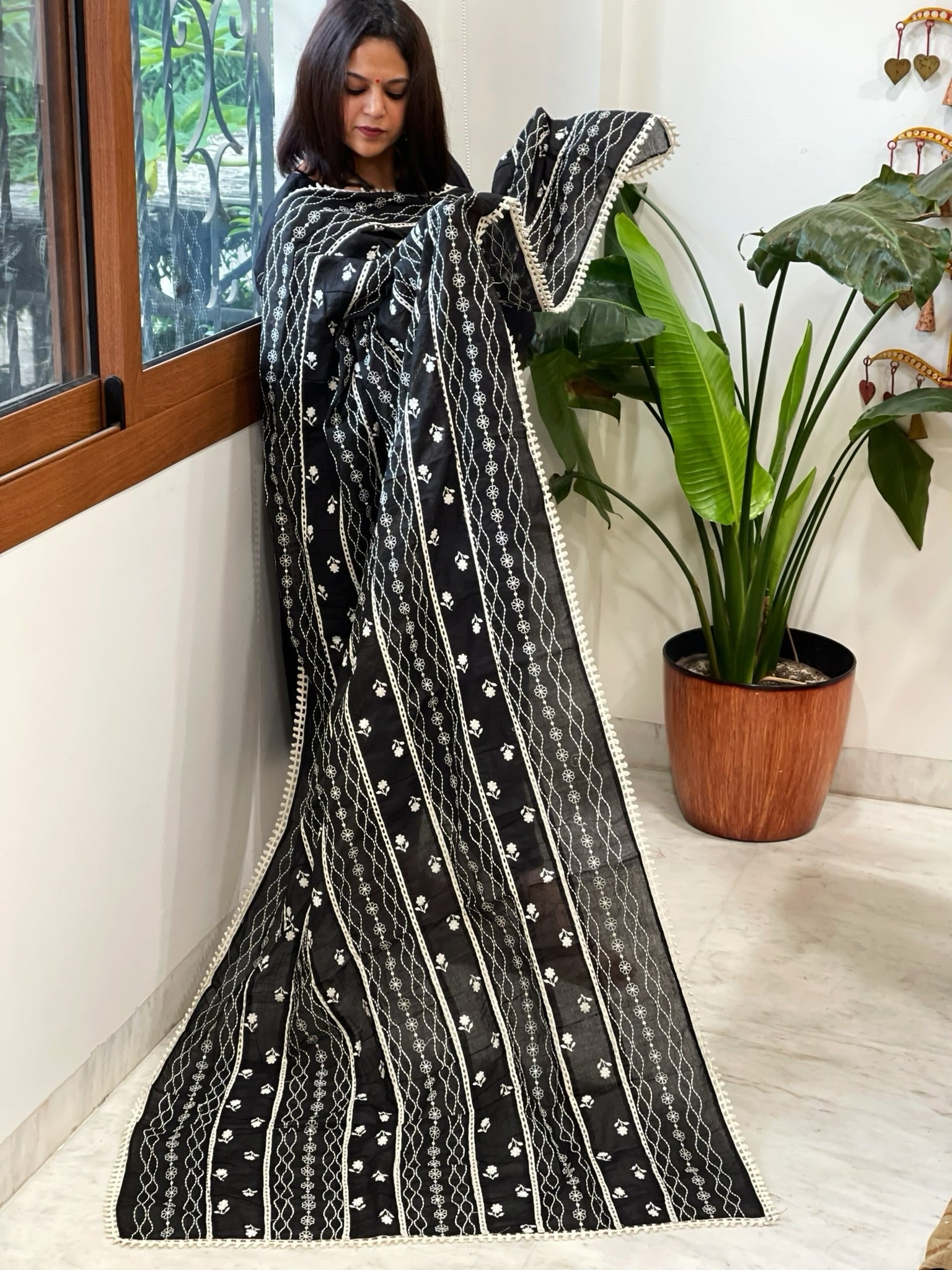 Cotton Patchwork Dupattas with Lace Detailing and Heavy Thread Embroidery - Masakalee