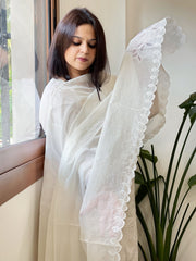 Cream Chanderi Dupatta with Cut Work - Masakalee