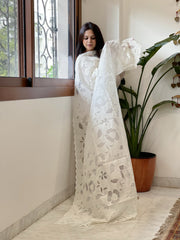 Cream Chanderi Dupatta with Jaal Cut Work - Masakalee