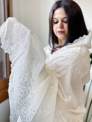 Cream Chanderi Dupatta with Thread and Pearl Embroidery - Masakalee