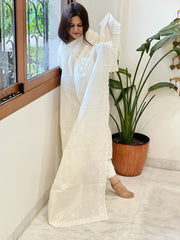 Cream Chanderi Dupatta with Thread Embroidery - Masakalee