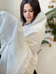 Cream Chanderi Dupatta with Thread Embroidery - Masakalee