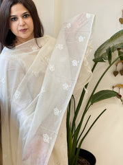 Cream Chanderi Dupatta with Thread Embroidery - Masakalee