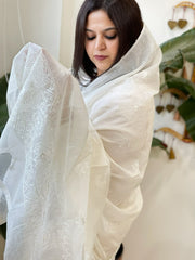 Cream Chanderi Dupatta with Thread Embroidery - Masakalee