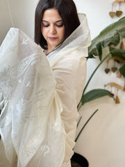 Cream Chanderi Dupatta with Thread Embroidery - Masakalee