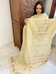 Cream Designer Banarasi Suit Set in Pure Silk - Masakalee