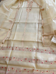 Cream Designer Banarasi Suit Set in Pure Silk - Masakalee