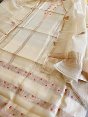 Cream Designer Banarasi Suit Set in Pure Silk - Masakalee