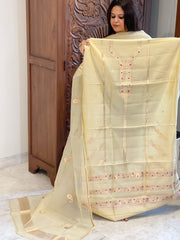 Cream Designer Banarasi Suit Set in Pure Silk - Masakalee