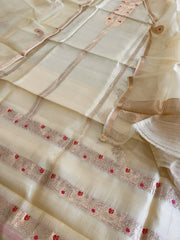 Cream Designer Banarasi Suit Set in Pure Silk - Masakalee
