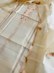 Cream Designer Banarasi Suit Set in Pure Silk - Masakalee