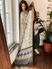 Cream Designer Handblock Ajrakh Dupatta in Modal Silk - Masakalee