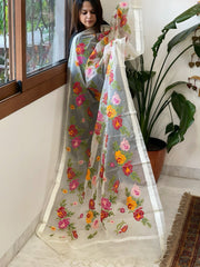 Cream Organza Dupatta with cross - stitch embroidery - Masakalee