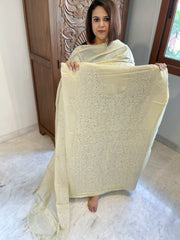 Cream Suit Set with Lucknowi Handwork in Pure Tussar Silk - Masakalee