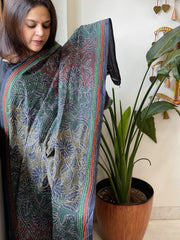 Dark Blue Handmade Reverse Kantha Dupatta in Silk - Masakalee