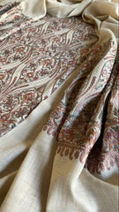 Dark Cream Winter Suit Set with Aari Work in Pashmina Wool - Masakalee