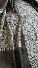 Dark Grey Winter Suit Set with Aari Work in Pashmina Wool - Masakalee