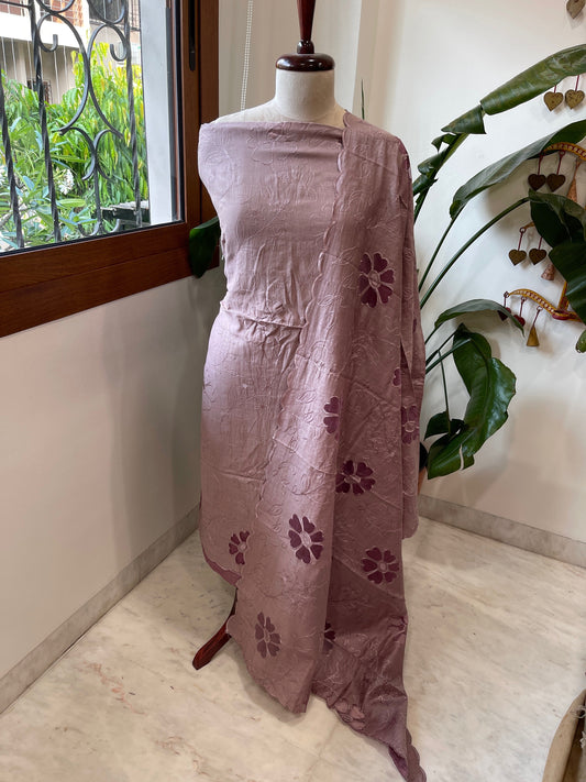 Dark Lilac Mul Chanderi Suit Set with Cut Work - Masakalee