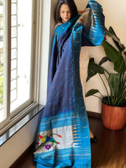 Deep Blue Bandhani with Handwoven Paithani Dupatta in Pure Silk - Masakalee