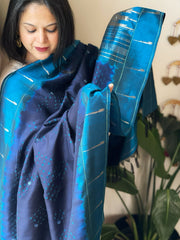Deep Blue Bandhani with Handwoven Paithani Dupatta in Pure Silk - Masakalee