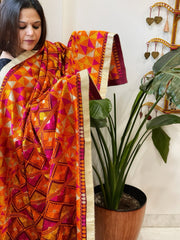 Deep Red Designer Phulkari Dupatta in Khaddar Cotton - Masakalee