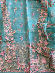 Dupatta Set (Kurta+Dupatta) with Thread Embroidery in Pure Organza - Masakalee