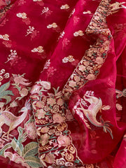 Dupatta Set (Kurta+Dupatta) with Thread Embroidery in Pure Organza - Masakalee