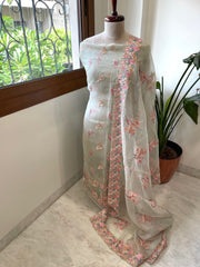 Dupatta Set (Kurta+Dupatta) with Thread Embroidery in Pure Organza - Masakalee