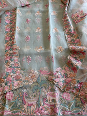 Dupatta Set (Kurta+Dupatta) with Thread Embroidery in Pure Organza - Masakalee