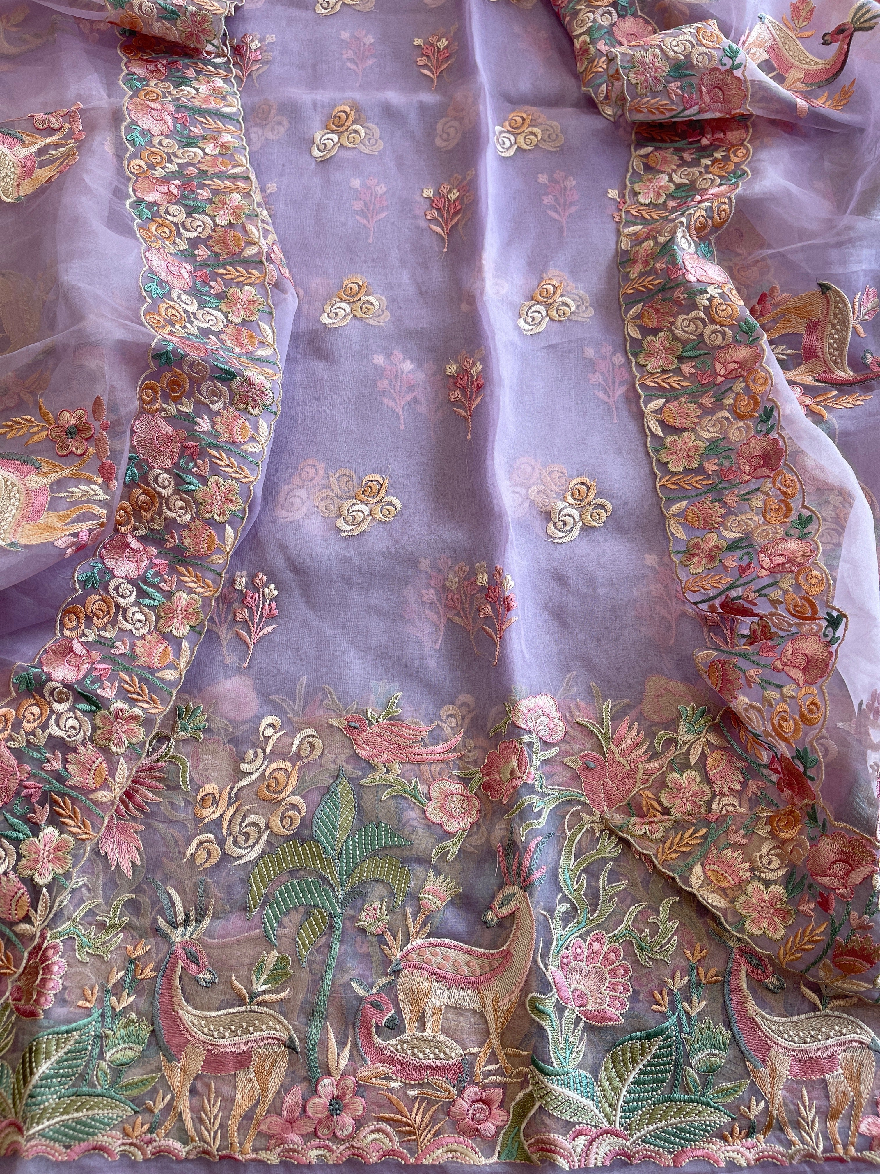 Dupatta Set (Kurta+Dupatta) with Thread Embroidery in Pure Organza - Masakalee